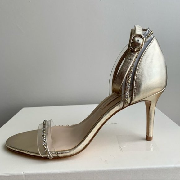 Vince Camuto | BNIB Phillipa Gold Jewel Leather Ankle Strap Sandals - Picture 14 of 15
